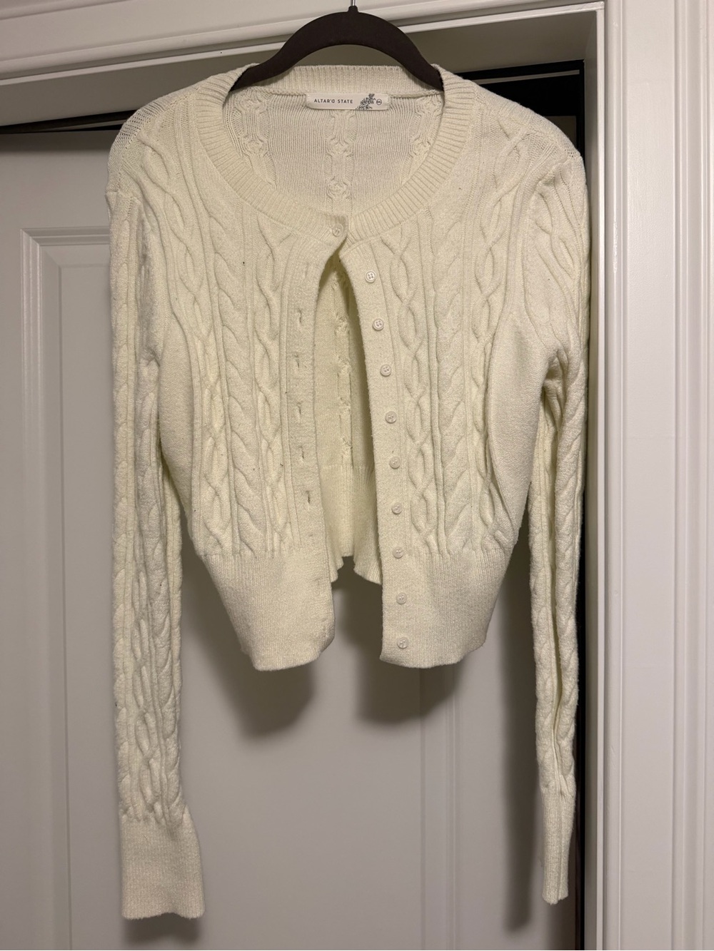 Altar'd State Cream Cable Button-Up Cardigan